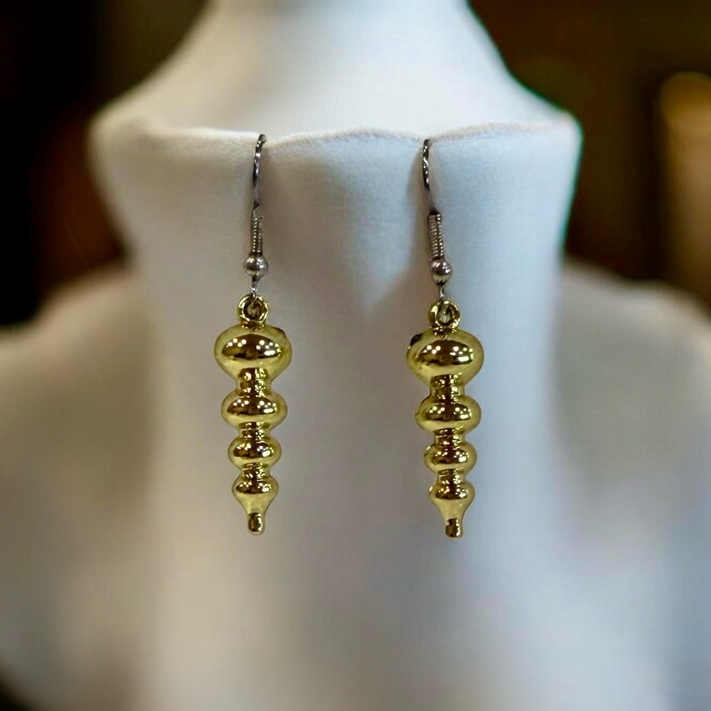 Gold Spiral Bead Drop Earrings